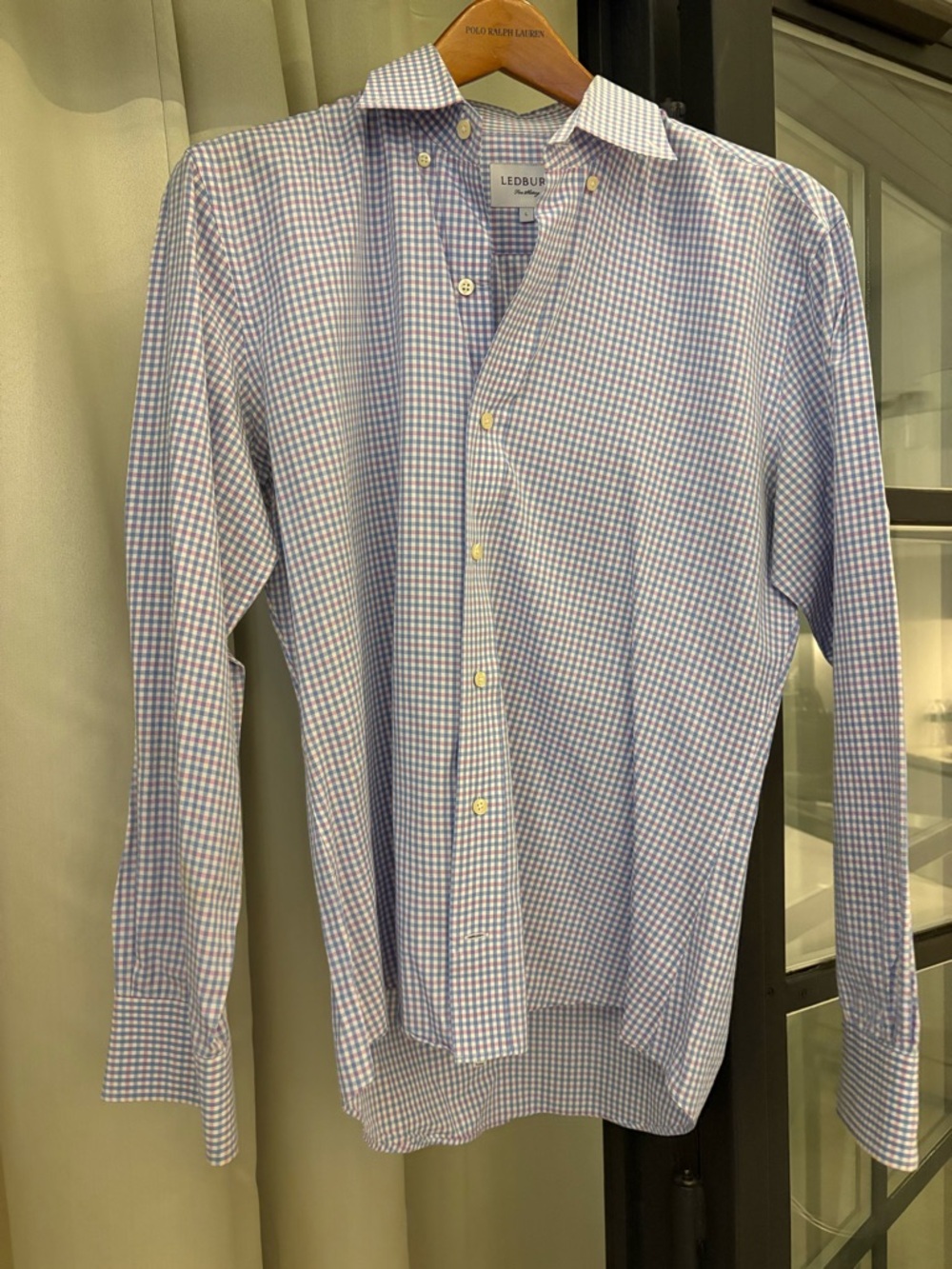 Ledbury Men's Blue and Pink Gingham Dress Shirt